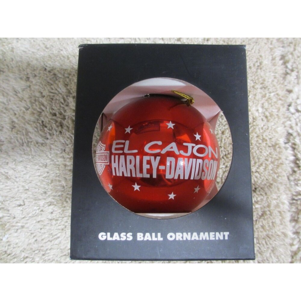 Harley-Davidson Glass Ball Ornament - El Cajon Design Red With Stars & Intricate